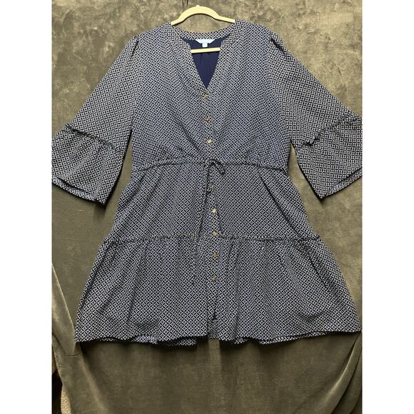 Draper James Dresses & Skirts - Draper James Dress Woman’s L Blue Ruffle Tier Tie Waist Cottage Core Boho